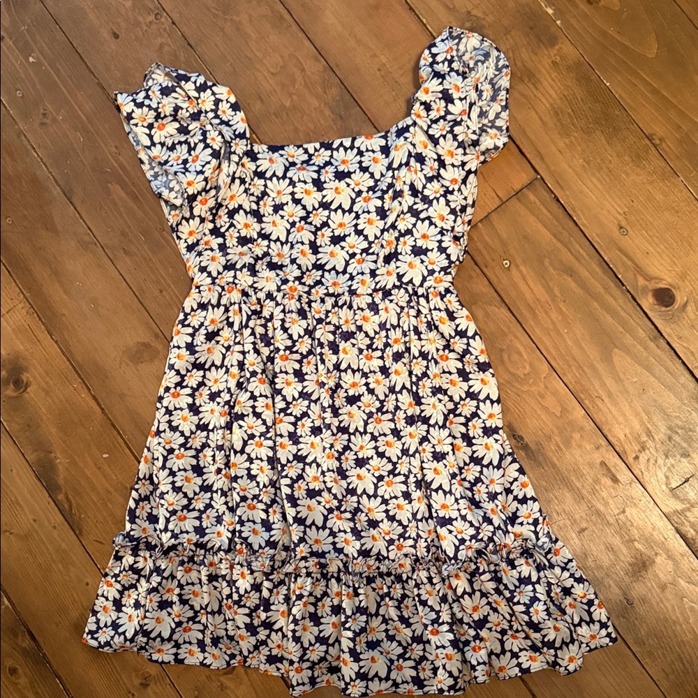 Altar'd State Navy Floral Puff Sleeve Dress